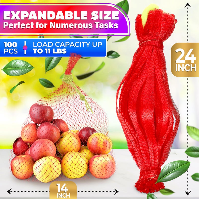 DIMROM 100 Pieces Reusable Nylon Mesh Net - Fruit and Vegetable Storage 24"L - Seafood Boil Bags Red Mesh Net Bag Small Netting for Produce Ideal for Onion Potato Garlic Storage Shellfish Crab Crawfish Sacks - Image 2